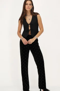 Pantalon En Velours Noir Avec Perles