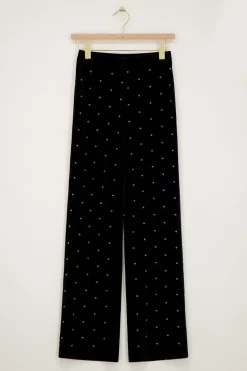 Pantalon En Velours Noir Avec Perles