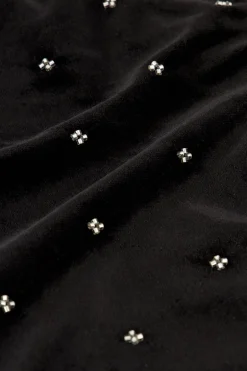 Pantalon En Velours Noir Avec Perles