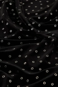 Pantalon En Velours Noir Et Fleurs Argentées