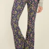 Pantalon Flared Bleu Marine à Imprimé Cachemire
