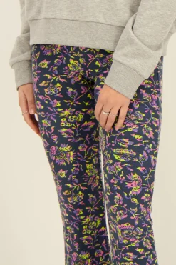Pantalon Flared Bleu Marine à Imprimé Cachemire