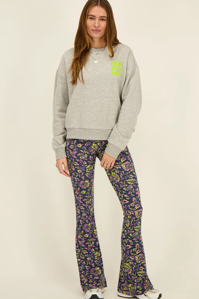 Pantalon Flared Bleu Marine à Imprimé Cachemire