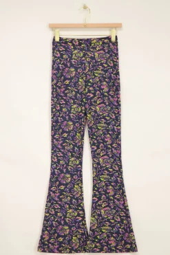 Pantalon Flared Bleu Marine à Imprimé Cachemire