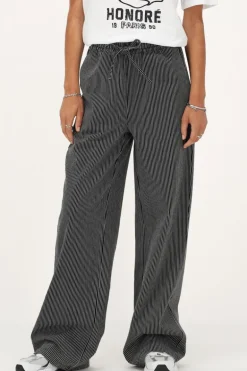 Pantalon Large à Rayures Noires Et Blanches Avec Ceinture élastique