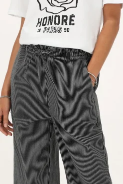 Pantalon Large à Rayures Noires Et Blanches Avec Ceinture élastique