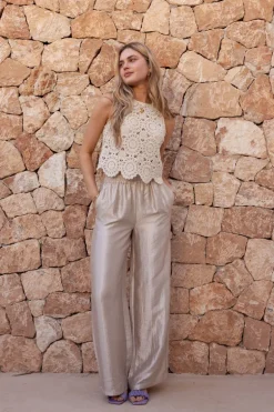 Pantalon Large Beige Satiné