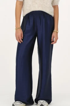 Pantalon Large Bleu Foncé à Taille élastique