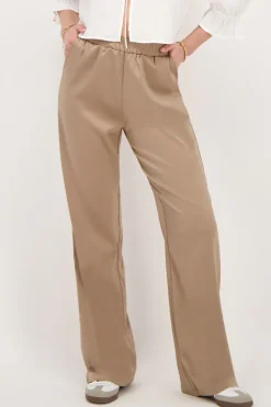 Pantalon Large En Satin Beige Avec Ceinture élastiquée
