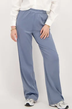 Pantalon Large En Satin Bleu Avec Ceinture élastiquée