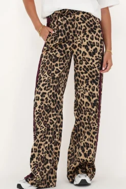 Pantalon Large En Satin Imprimé Léopard Avec Ruban Violet