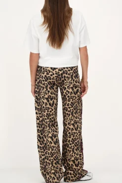 Pantalon Large En Satin Imprimé Léopard Avec Ruban Violet