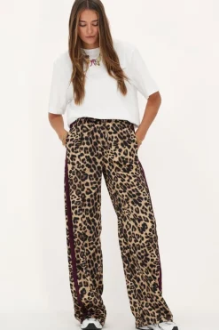 Pantalon Large En Satin Imprimé Léopard Avec Ruban Violet