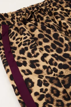 Pantalon Large En Satin Imprimé Léopard Avec Ruban Violet