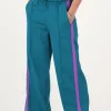 Pantalon Large En Satin Vert Avec Ruban Violet