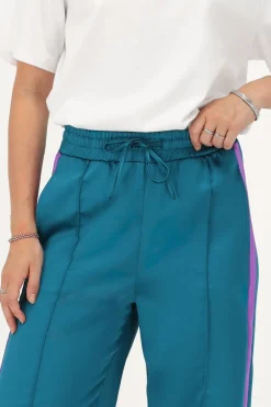 Pantalon Large En Satin Vert Avec Ruban Violet