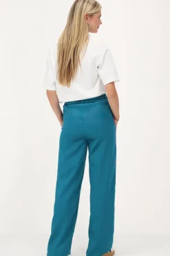Pantalon Large En Satin Vert Avec Ruban Violet