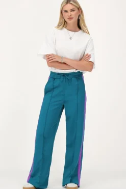 Pantalon Large En Satin Vert Avec Ruban Violet