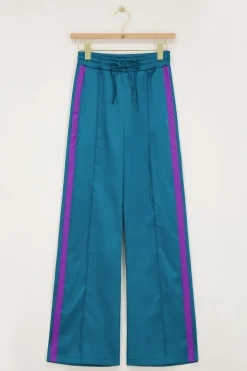 Pantalon Large En Satin Vert Avec Ruban Violet