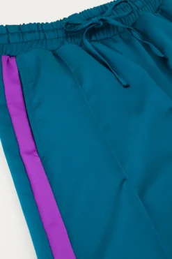 Pantalon Large En Satin Vert Avec Ruban Violet