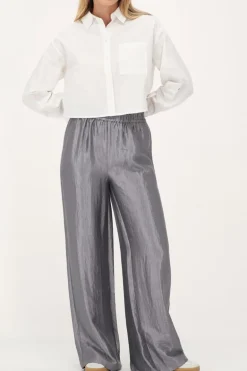 Pantalon Large Gris Satiné