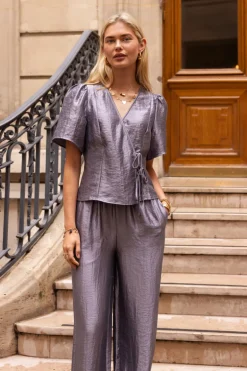 Pantalon Large Gris Satiné