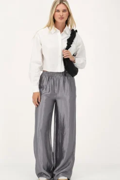Pantalon Large Gris Satiné