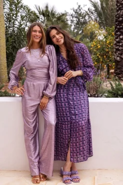 Pantalon Large Métallique Rose