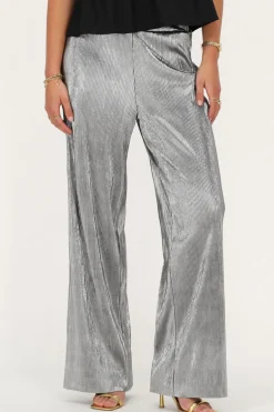 Pantalon Large Plissé Argenté