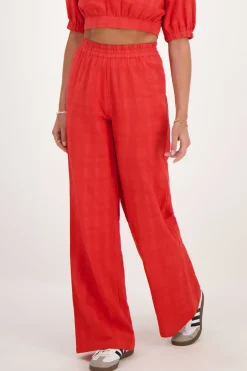 Pantalon Large Rouge Avec Ceinture élastique