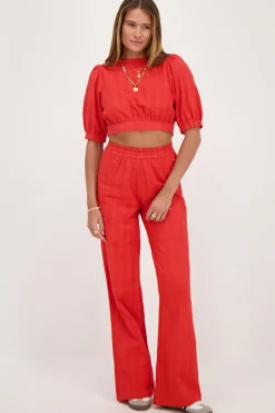 Pantalon Large Rouge Avec Ceinture élastique