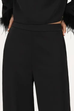 Pantalon Large Satiné Noir Avec Plumes