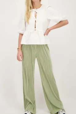 Pantalon Plissé Vert Clair Avec Ceinture élastique