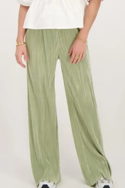 Pantalon Plissé Vert Clair Avec Ceinture élastique