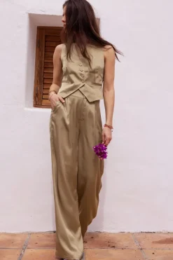 Pantalon Vert Olive Satiné