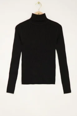 Pull à Col Roulé Côtelé Noir Avec Lurex