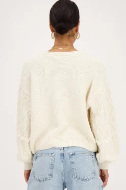 Pull Beige Avec Manches En Jacquard