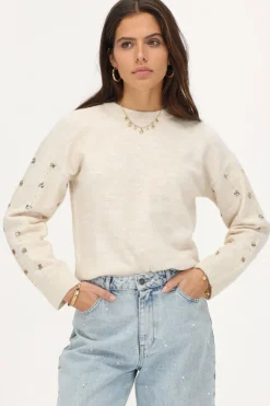 Pull Beige Avec Paillettes Et Perles