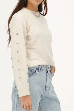 Pull Beige Avec Paillettes Et Perles