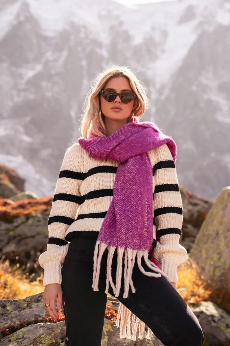 Pull Blanc En Maille à Rayures Noires
