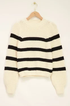 Pull Blanc En Maille à Rayures Noires