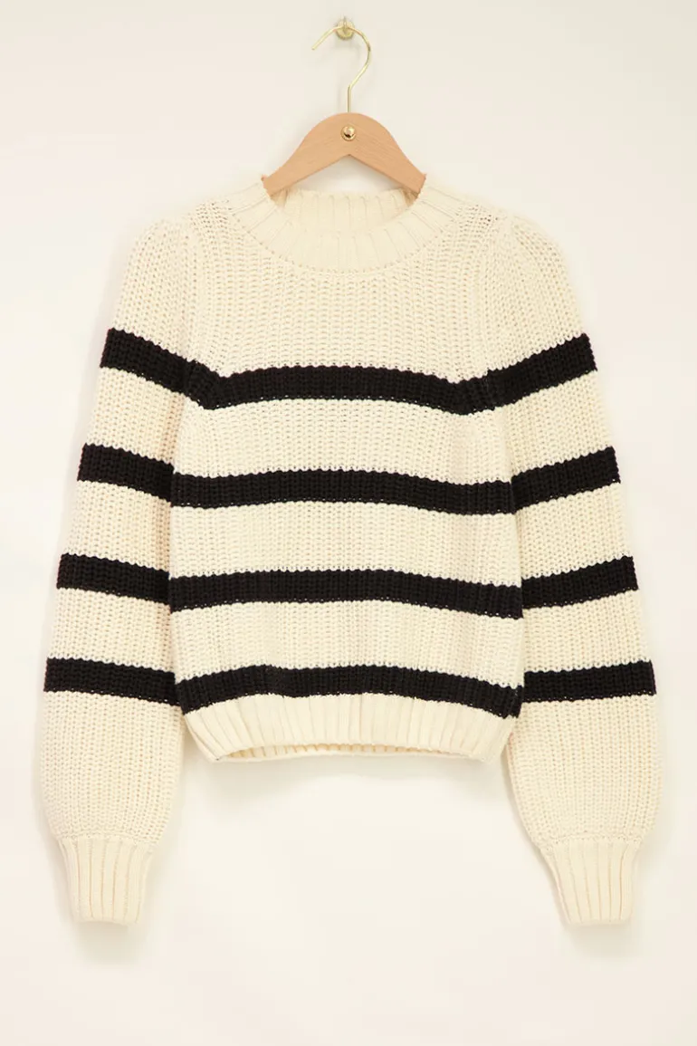 Pull Blanc En Maille à Rayures Noires