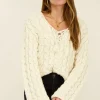 Pull Blanc En Maille Torsadée Avec Cordon
