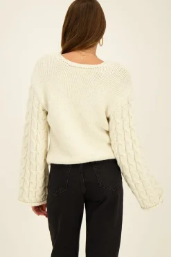 Pull Blanc En Maille Torsadée Avec Cordon