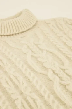 Pull En Maille Beige à Col Roulé