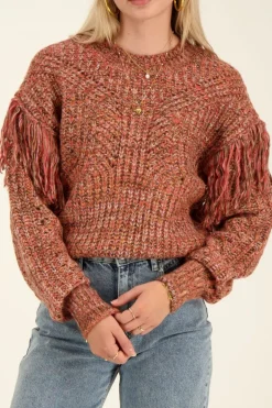 Pull En Maille Chinée Multicolore Avec Des Franges