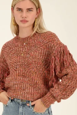 Pull En Maille Chinée Multicolore Avec Des Franges