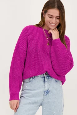 Pull Oversize En Maille Violet Avec Col Montant