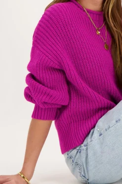 Pull Oversize En Maille Violet Avec Col Montant
