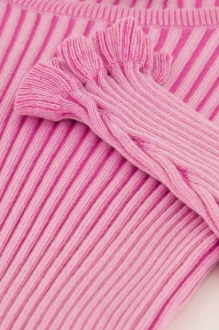 Pull Rose Rayé Avec Manches à Froufrous